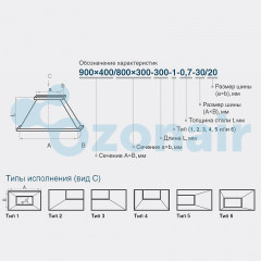 Переход 1000х500/700х500 (0,7) (30 шина) L300 тип 1 прямоугольный оцинкованный