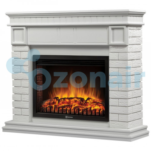 Каминокомплект: Очаг Electrolux EFP/P-2520LS N, портал Bricks 25 камень белый, белая эмаль