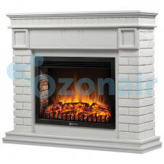Каминокомплект: Очаг Electrolux EFP/P-3020LS N, портал Bricks 30 камень белый, белая эмаль